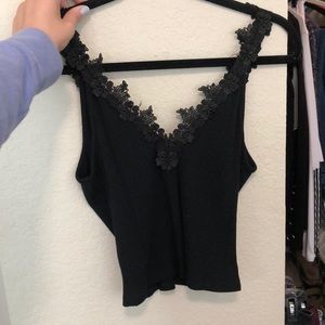 Super cute floral lace black crop top